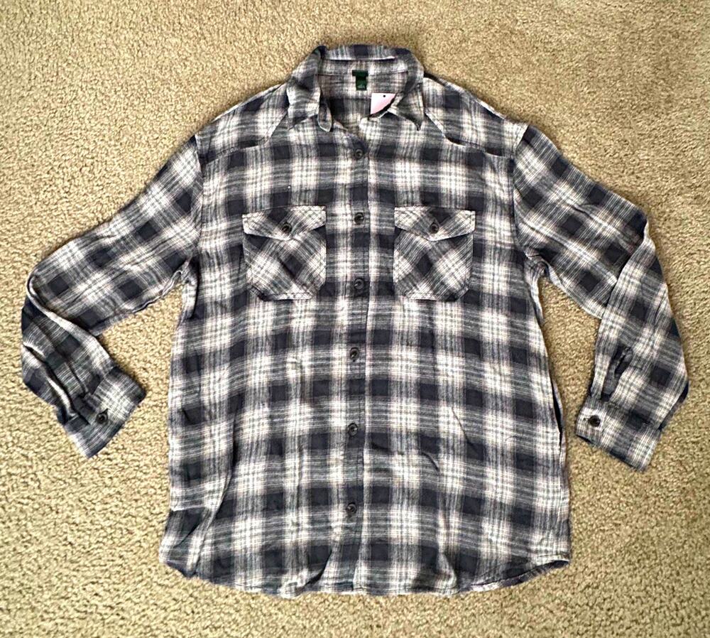 Wild Fable Mens S Gray White Black Plaid Flannel Long Sleeve Button Up Shirt
